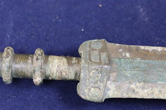 A Chinese bronze short sword, Han dynasty or later, L. 46cm